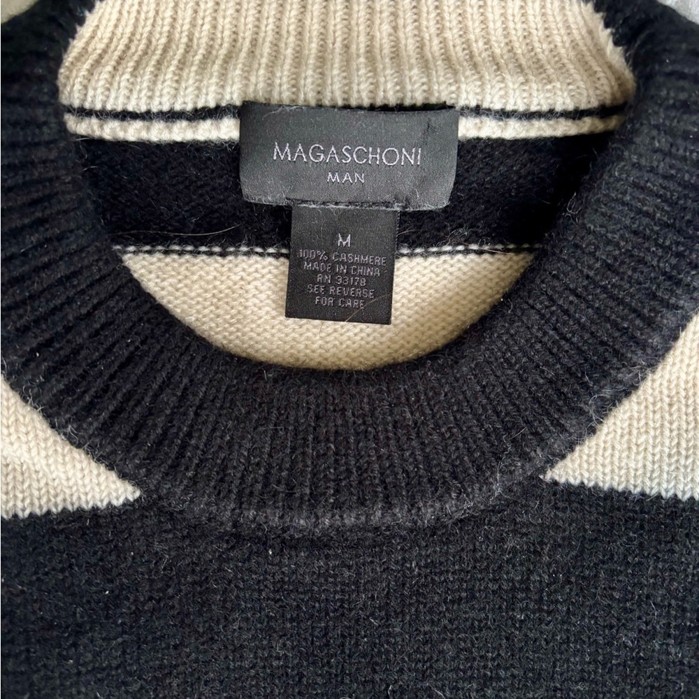 Magaschoni men’s luxe M cashmere black and cream sweater - Picture 8 of 8